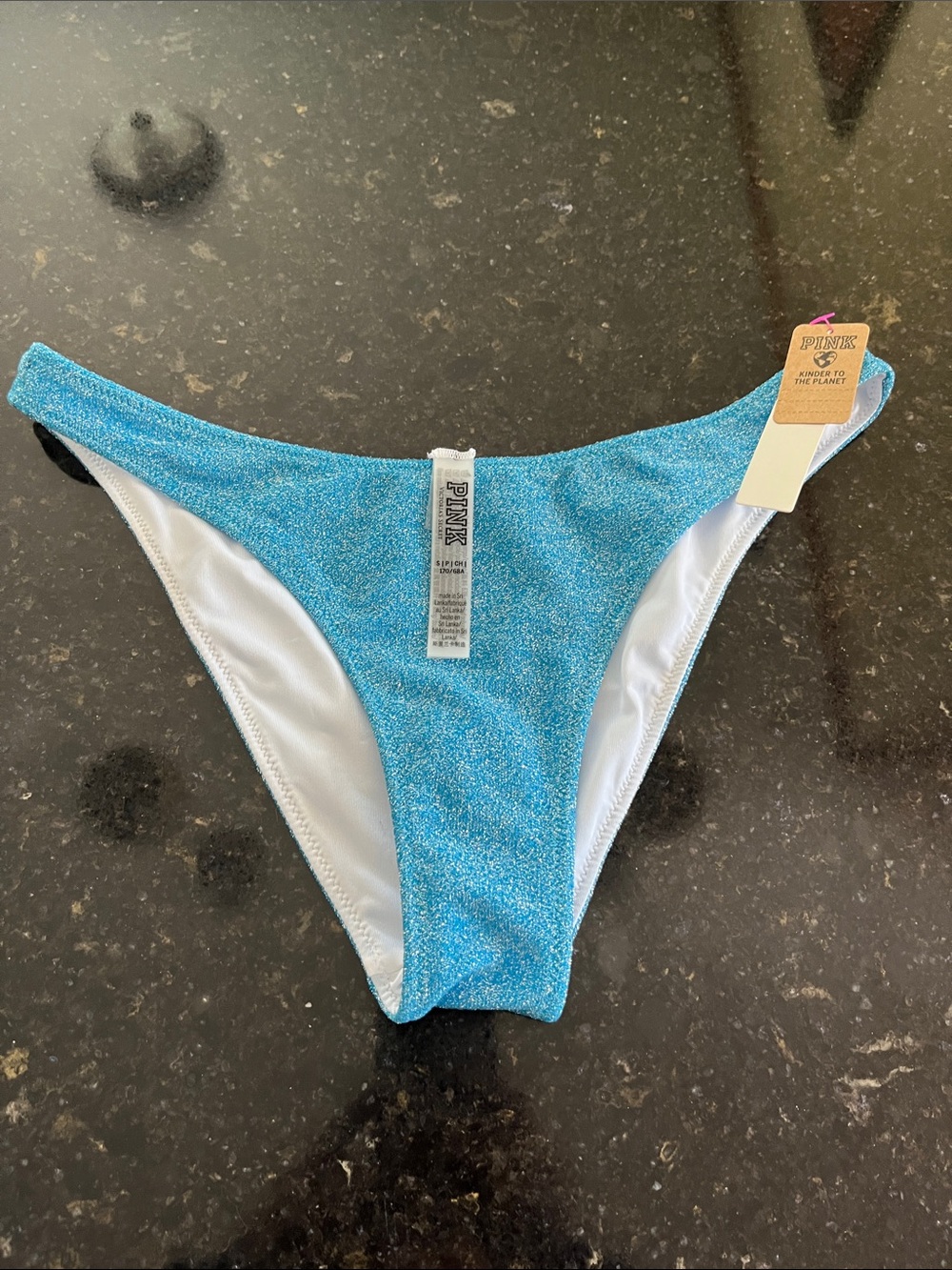 NWT PINK Victoria's Secret Women's Sparkle Blue Bikini Bottom